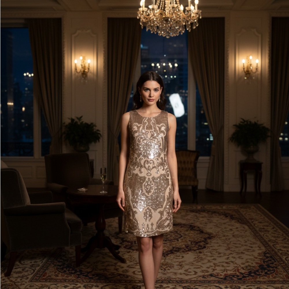 Needle & Thread Cream Sequin Dress